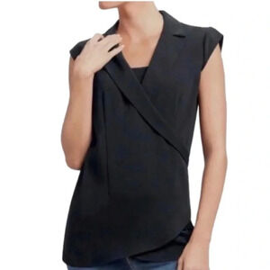 Cabi Origami black cap sleeve faux wrap tailored top style #757. Medium